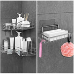 Adhesive Corner Shower Caddy Shelf Basket Rack with Hooks