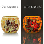 osaic Glass tealight Holders with Maple Leave for Halloween & Thanksgiving Party Decorations