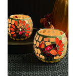 osaic Glass tealight Holders with Maple Leave for Halloween & Thanksgiving Party Decorations