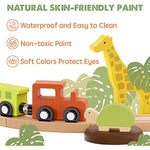 74 Pcs Wooden Train Set With Battery Operated Train Wooden Tracks