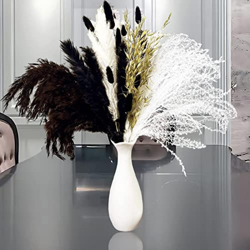 White and Black 17.7in Dried Flowers Bouquet Pampas Grass Bunny Tail Vase Filler