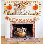 40PCS Pre-Assembled Thanksgiving Banner Hanging Swirls Fall Leaves Garland and Honeycomb Pumpkins for Thanksgiving Decor