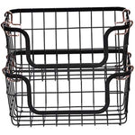 Stackable Metal Wire Rectangular Storage Basket Set For Kitchen or Bathroom, 2 Count