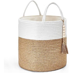Decorative Rope Basket Wooden Bead Decoration with Handles