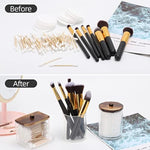 Qtips Holder Storage with Wood Lids, Cotton Ball/Swabs Dispenser, Apothecary Container Jar 3 Pcs