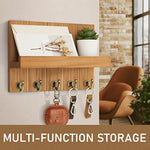 Elegant 5 Sturdy Key Hooks with Wooden Floating Shelf for Exclusive Designer Vintage Decor