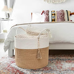Decorative Rope Basket Wooden Bead Decoration with Handles