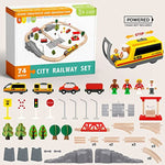 74 Pcs Wooden Train Set With Battery Operated Train Wooden Tracks