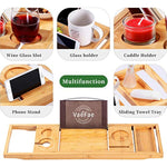 Expandable Bath Tray for Tub with Upgraded Wine Slots and Book Holde