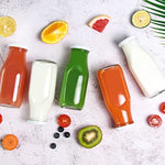 11Oz Glass Milk Bottles With Reusable Metal Twist Lids And Straws