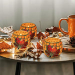 osaic Glass tealight Holders with Maple Leave for Halloween & Thanksgiving Party Decorations