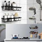 4 Pack Adhesive Bathroom Shelves for Storage and Organization - Black