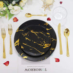 30Guests New Year Plates Plastic Plates With Disposable Prewrapped Silverware Bulk And Gold Cups Marble Design Disposable Plastic Dinnerware Ideal For Weddings And Parties