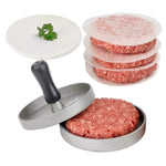 Aluminum Non Stick Hamburger Press With 100 Free Patty Papers Wood Handle
