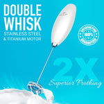 Double Whisk Milk Frother Handheld Mixer High Powered Frother For Coffee With Improved Motor Electric Whisk Drink Mixer For Cappuccino Frappe Matcha More Twin Whisk Blizzard White
