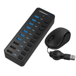 Sabrent 60W 10 Port Usb 3 0 Hub Mini Travel Usb Optical Mouse With Retractable Cable