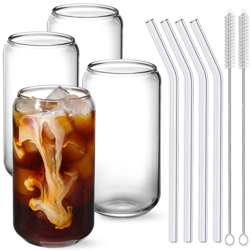 Drinking Glasses With Glass Straw 4 Pieces Set