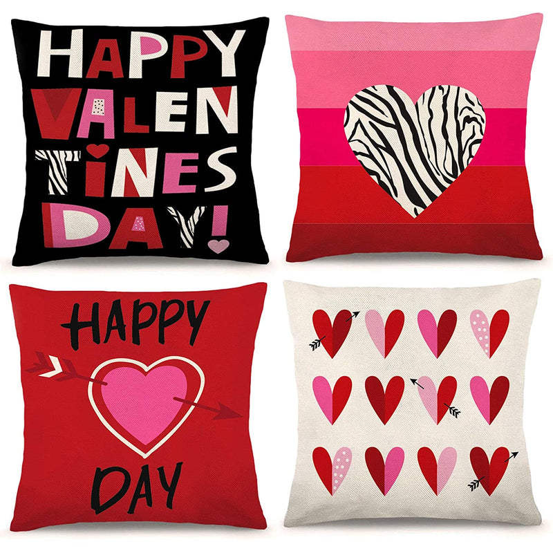 Happy Valentines Day Pillow Cover Heart Love Pillow Case Set Of 4