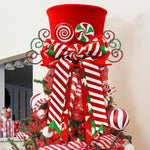 Christmas Candy Canes Tree Topper Hat With Peppermint Bows Ornament