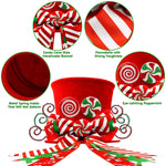Christmas Candy Canes Tree Topper Hat With Peppermint Bows Ornament