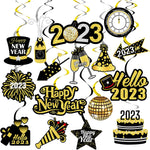 40Pcs Happy New Year Hanging Swirls Gold And Black Swirls Decoration For New Years Eve Party 2023 New Years Party Nye Party Supplies