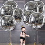 Large 22 Inc Pack Of 12 Silver Disco Ball Party Decoration Balloon 360 Degree Sphere 4D Disco Balloons For Disco Ball Decor Party Decorations