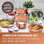 Gotham Steel Hammered Copper Collection 20 Piece Premium Cookware Bakeware Set With Nonstick Copper Coating Includes Skillets Stock Pots Deep Square Fry Basket Cookie Sheet And Baking Pans