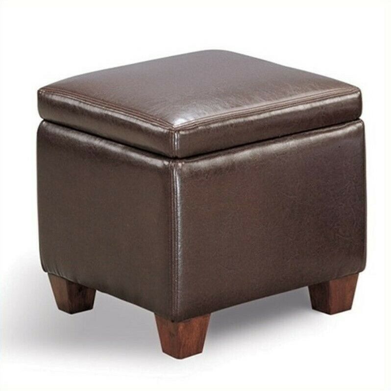 Bowery Hill Faux Leather Cube Shaped Storage Ottoman In Dark Brown
