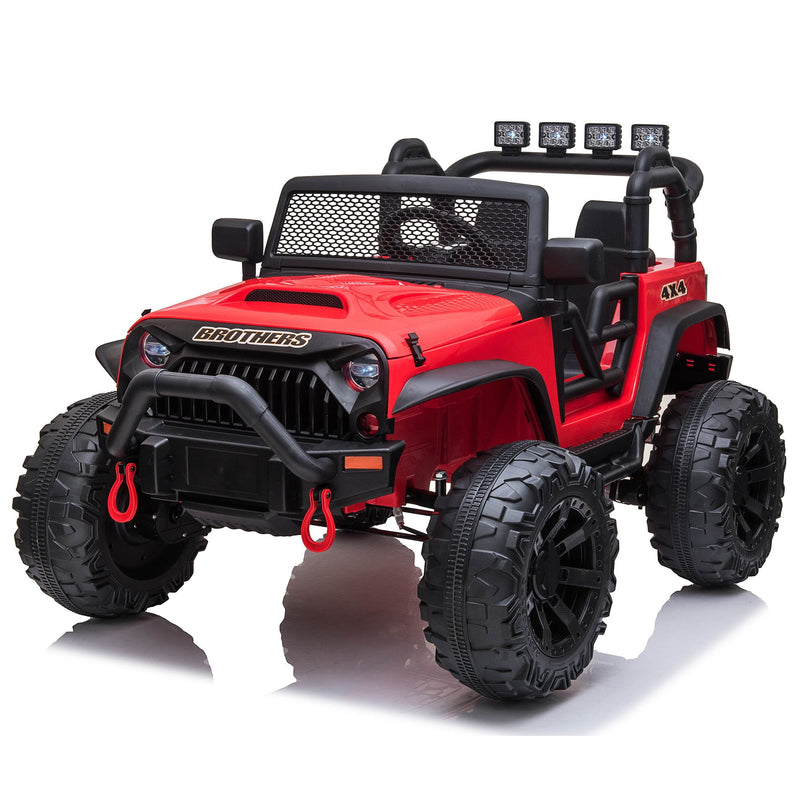 12V Kids Ride On Truck Car With Parent Remote Control & 2 Seater, 5.5 Ah Battery Powered Toy Car With Spring Suspension, 3 Speeds, Led Lights, Bluetooth For Girl Boy Red