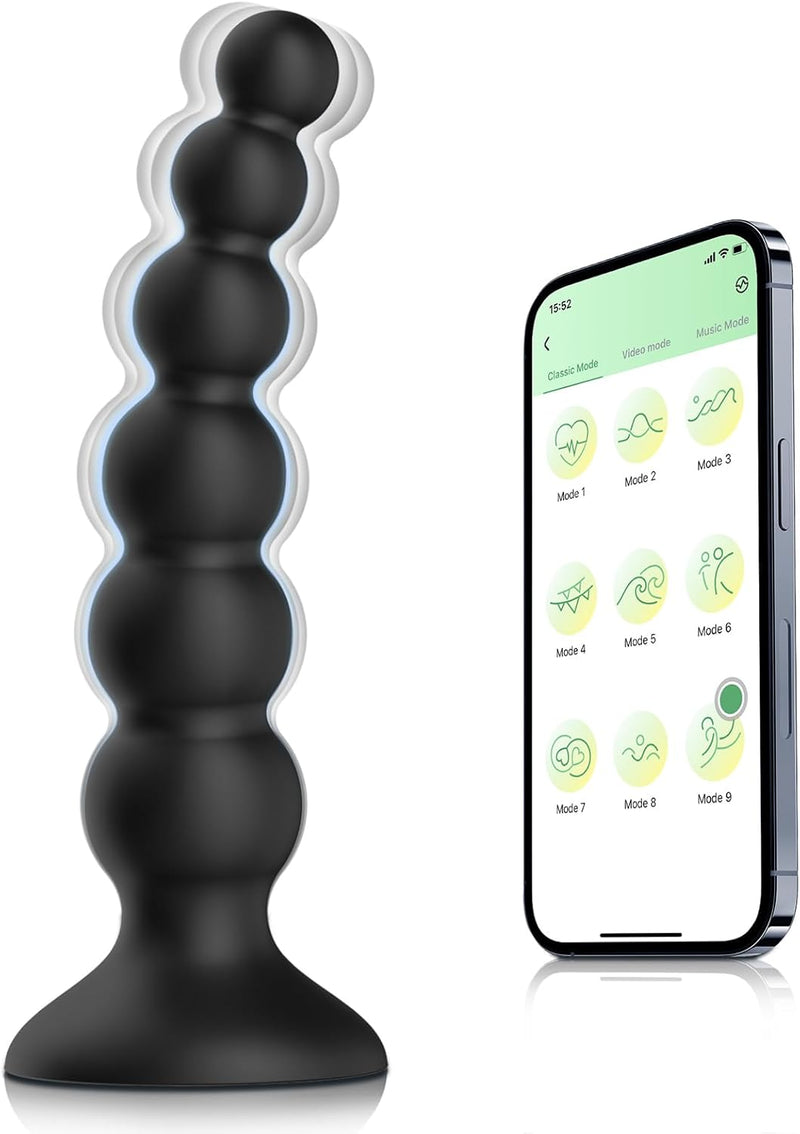 APP-Controlled Vibrating Anal Beads Butt Plug, 9 Vibration Modes, Waterproof