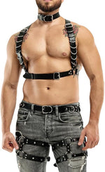 3PCS Men’s Leather Harness Set – Adjustable Chest, Leg & Choker Strap Belt