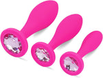 3PCS Jeweled Silicone Anal Plug Set, Training Kit for Men & Women (Pink)