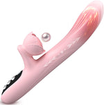 4-in-1 Rose Rabbit Vibrator – Thrusting, Licking & Heating Dildo with LCD Display