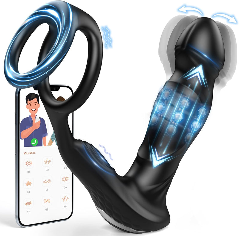 App-Controlled Prostate Massager – Thrusting Vibrator with Dual Rings & 9 Modes