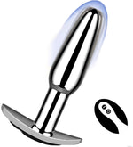 Remote-controlled vibrating butt plug with 10 modes, flared base, for couples.