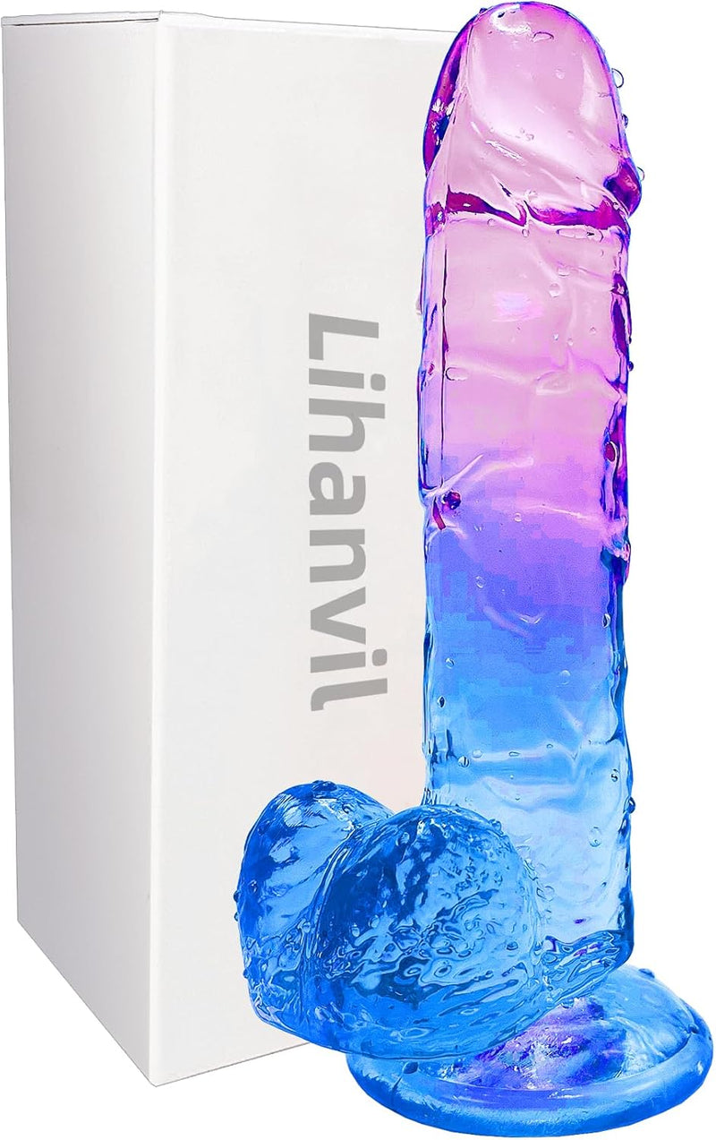 7.8” Clear Silicone Gradient Dildo with Suction Cup for Vaginal & Anal Play