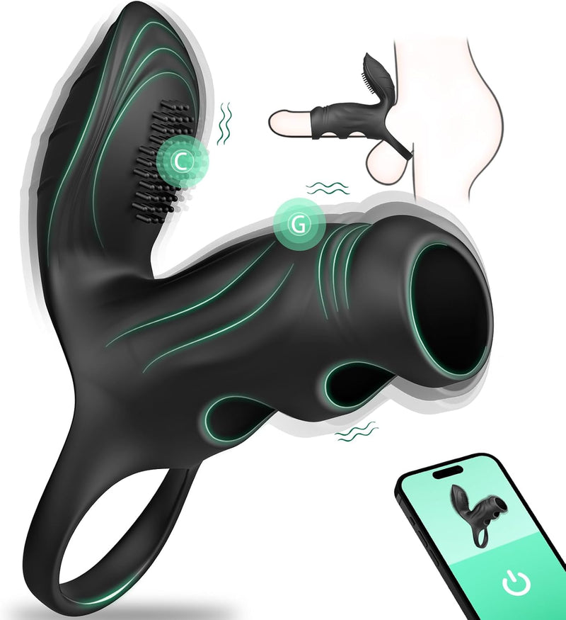 Vibrating Penis Sleeve with Clitoral & G-Spot Stimulator – APP-Controlled Couples Toy