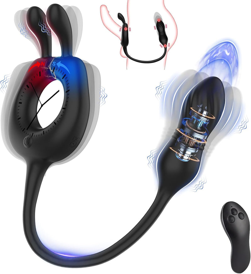 4-in-1 Thrusting Prostate Massager for Men, 10 Vibration & Thrust Modes, Remote