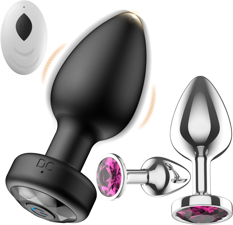 3PCS Vibrating Metal Anal Plugs with Remote Control, 10 Vibration Modes for Men & Women