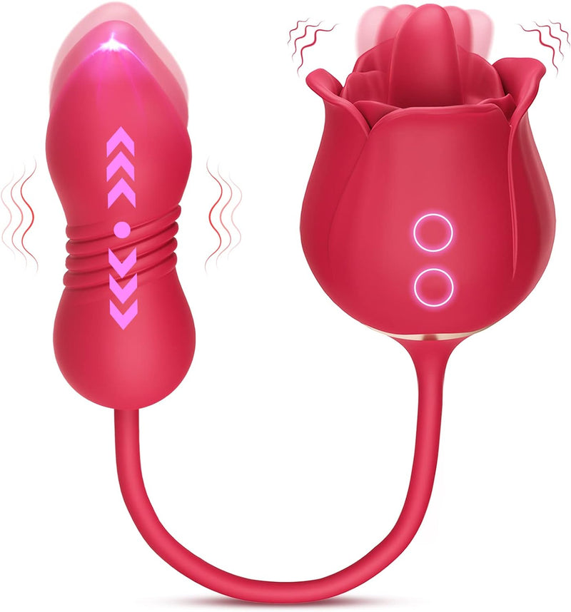 4-in-1 Rose Vibrator Dildo – Thrusting, Licking & G-Spot Stimulator for Women