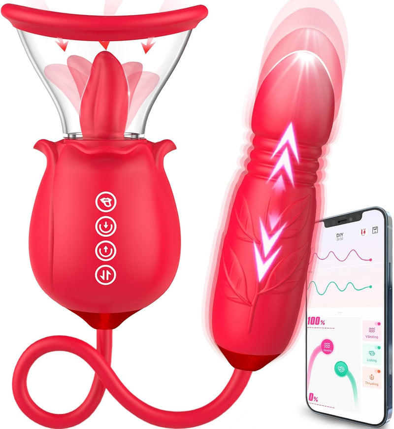 3-in-1 Rose Stimulator – Licking, Thrusting & Vibrating G-Spot & Clitoral Toy