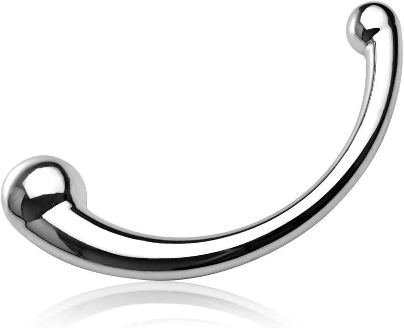 Dual-Ended Metal Dildo Wand for G-Spot & Anal Massage, Curved Design for Couples