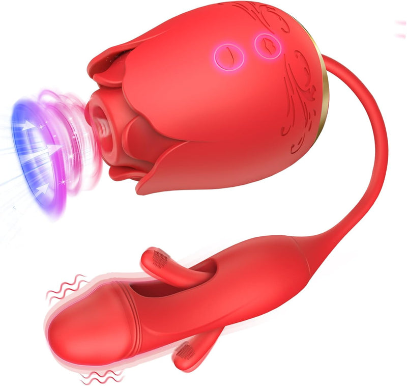 Flapping Rose Vibrator Sex Toy, Rose Clitoralis Stimulator for Women (Red Sucking Rose)