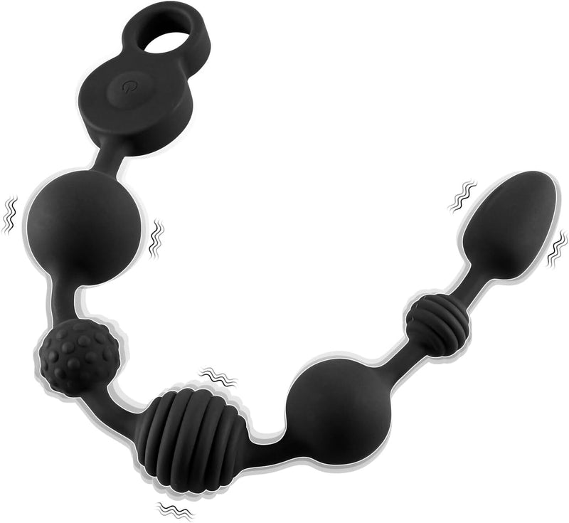 Long Silicone Vibrating Anal Beads with 10 Modes, Prostate & G-Spot Massager, Waterproof