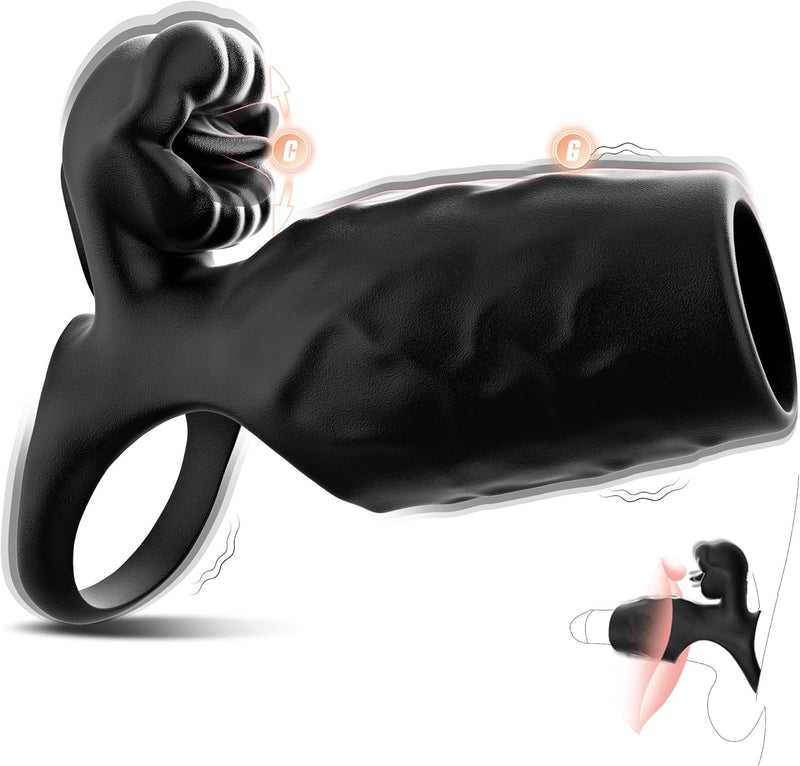 Vibrating Cock Ring with Sleeve, 9-Mode Male Extender & Clitoral Stimulator