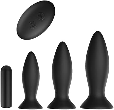 3Pcs Vibrating Anal Plug Set with Remote, 9 Vibration Modes, Suction Base