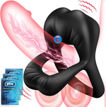 Vibrating Cock Ring with Clitoral Stimulator – Stretchy Male Sex Toy with 9 Modes