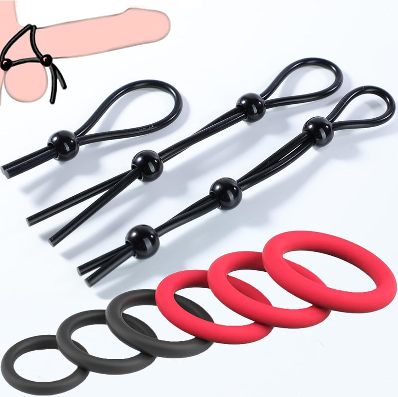 9-Piece Adjustable Silicone Penis Ring Set for Men – Erection Enhancer & Pleasure