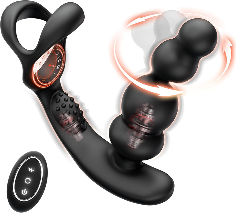 Remote-Controlled Prostate Massager with Anal Beads & Vibrating Cock Ring for Men