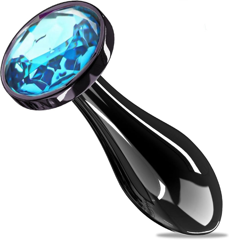 Small Stainless Steel Anal Plug, Jewel Butt Plug for Beginners, Unisex (Blue)